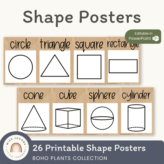 2D & 3D Shape Posters - Boho Plants Classroom Decor