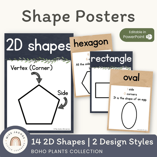 2D Shape Posters - Boho Plants Classroom Decor