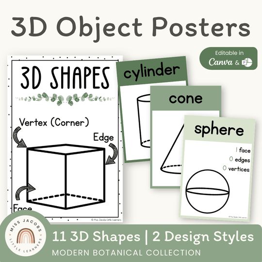 3D Objects Posters - Modern Botanical Classroom Decor
