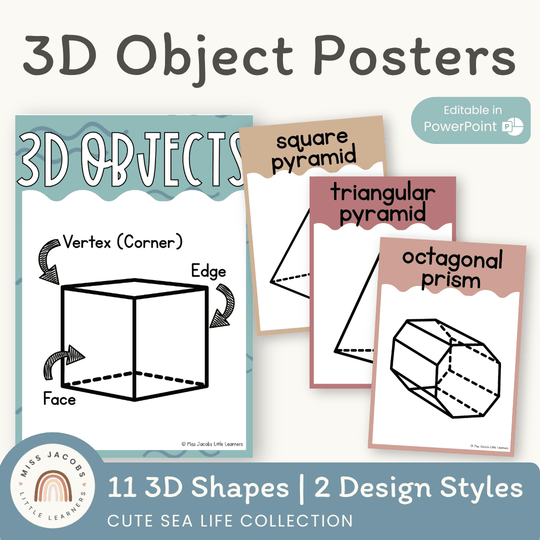 3D Shape Posters - Cute Sea Life Classroom Decor