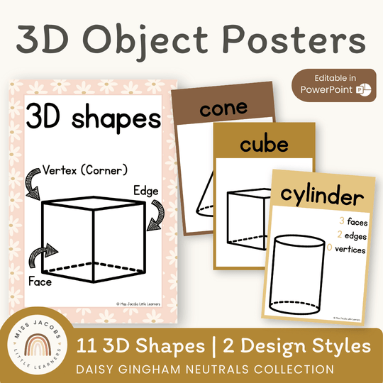 3D Shape Posters - Daisy Gingham Neutrals Decor