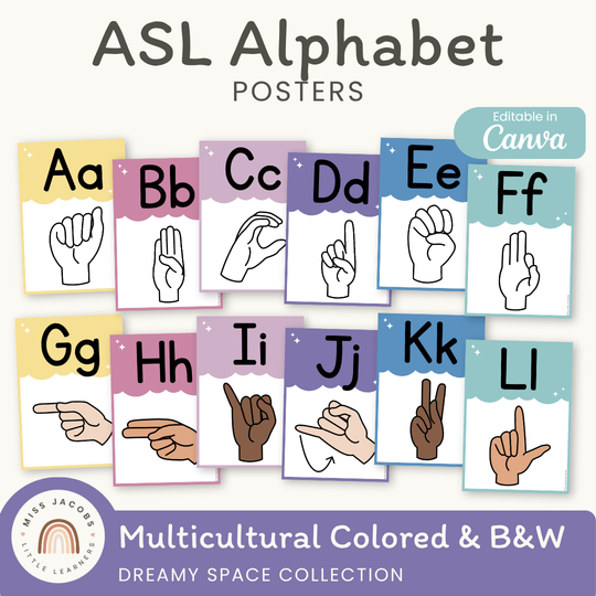 ASL Alphabet Posters: American Sign Language - Dreamy Space Classroom Decor