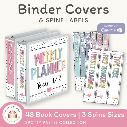 Binder Covers and Spine Labels - Spotty Pastel Classroom Decor