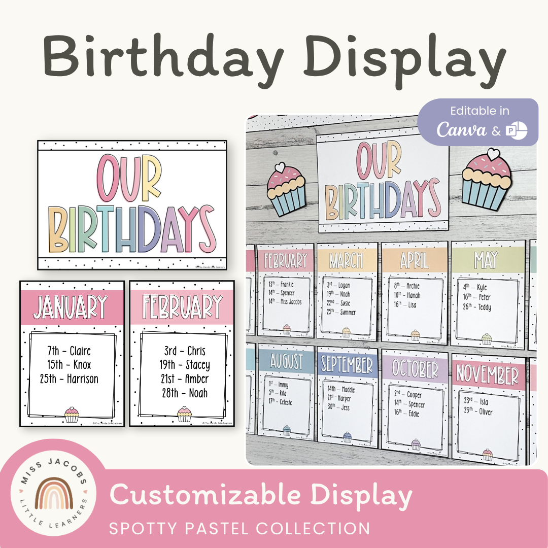Template Spring Insects Birthday Chart - Spotty Pastel Classroom Decor - Miss Jacobs – Miss ...