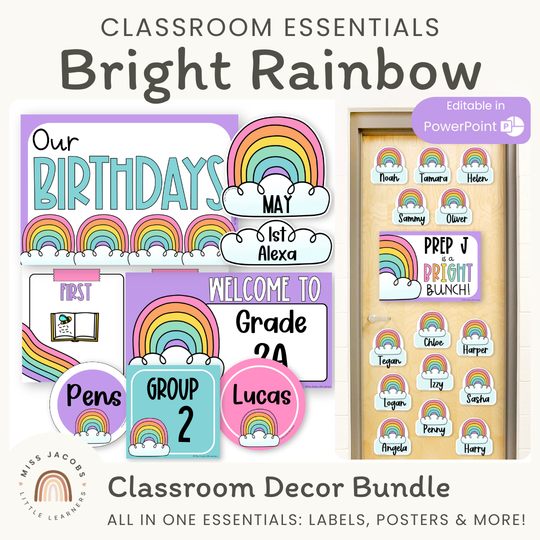 Bright Rainbow Theme Classroom Essentials Decor Pack