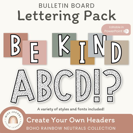 Bulletin Board Letters - Boho Rainbow Neutrals Decor