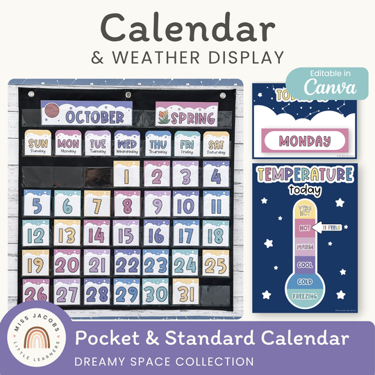 Calendar & Weather Display - Dreamy Space Classroom Decor