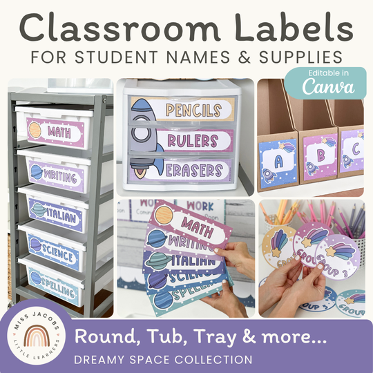 Classroom Labels Student Names & Supplies - Dreamy Space Decor