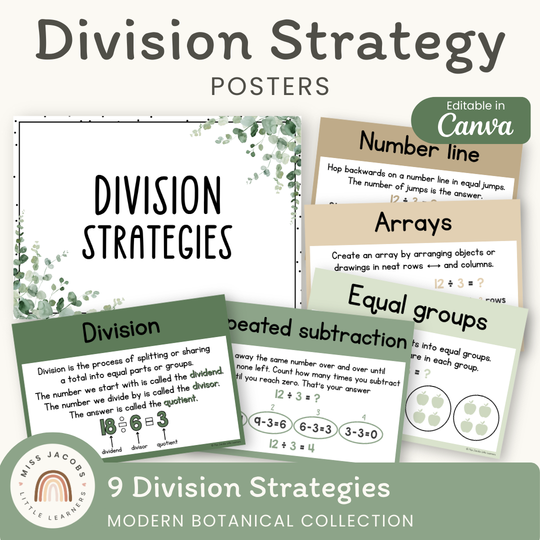 Division Strategies Posters - Modern Botanical Classroom Decor