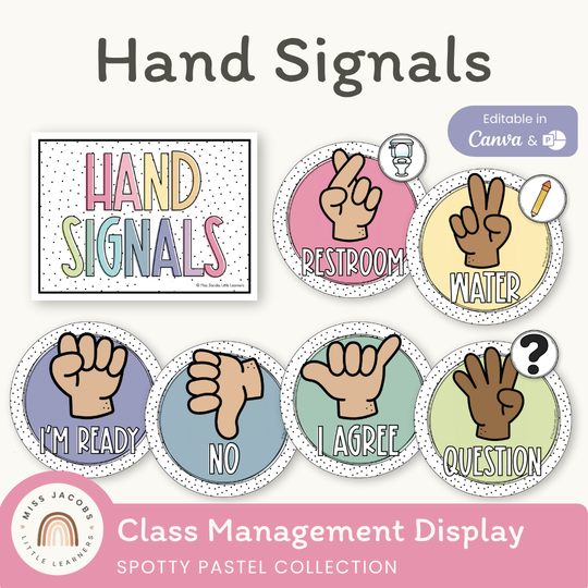 Hand Signals Posters - Spotty Pastel Classroom Decor