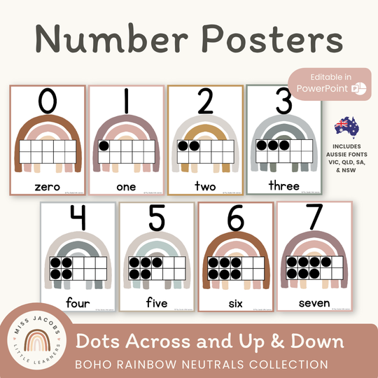 Number Posters with Ten Frames - Boho Rainbow Neutrals Theme