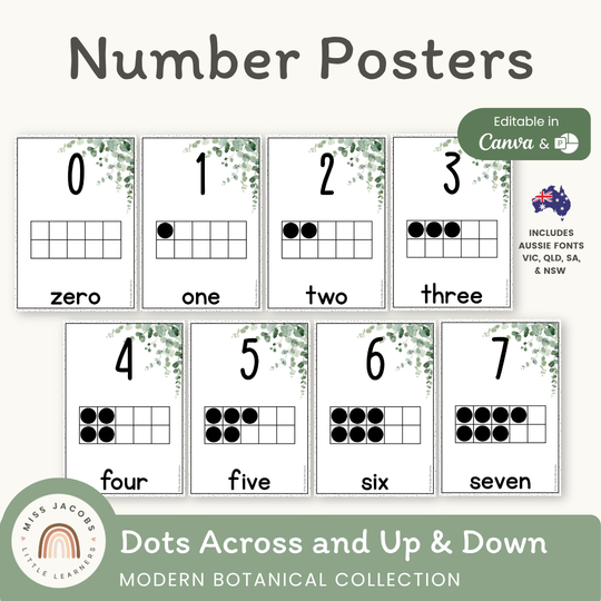Number Posters with Ten Frames - Modern Botanical Decor