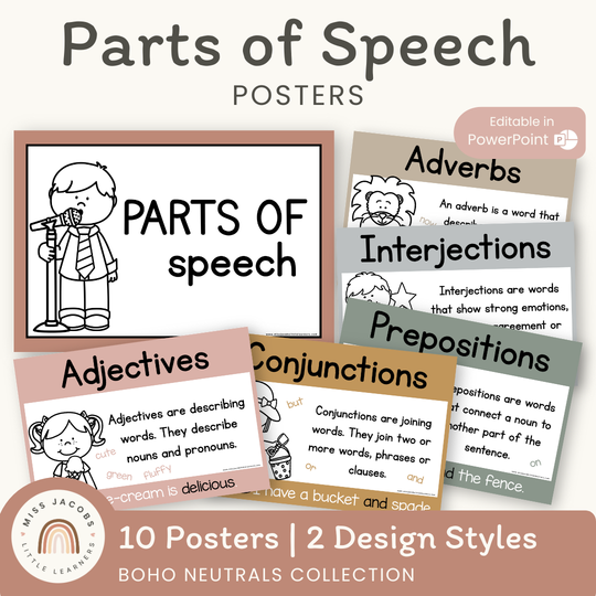 Parts of Speech Posters - Boho Neutrals Classroom Theme