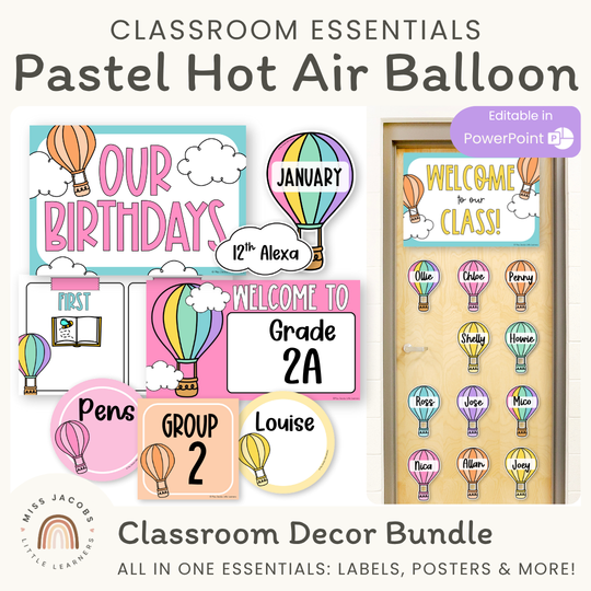 Pastel Hot Air Balloon Theme Classroom Essentials Decor Pack