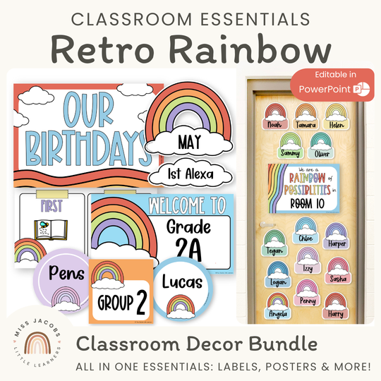 Retro Rainbow Theme Classroom Essentials Decor Pack