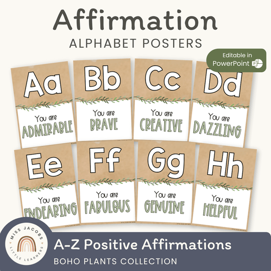 Affirmation Alphabet Posters - Boho Plants Classroom Decor