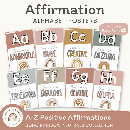 Affirmation Alphabet Posters - Boho Rainbow Neutrals Decor