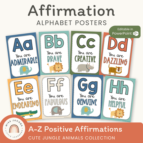 Affirmation Alphabet Posters - Cute Jungle Animals Decor