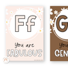 Affirmation Alphabet Posters - Daisy Gingham Neutrals Decor - Miss Jacobs Little Learners