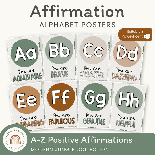 Affirmation Alphabet Posters - Modern Jungle Classroom Decor