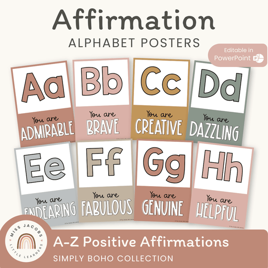 Affirmation Alphabet Posters - Simply Boho Classroom Decor