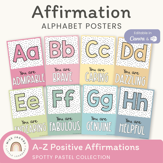 Affirmation Alphabet Posters - Spotty Pastel Classroom Decor