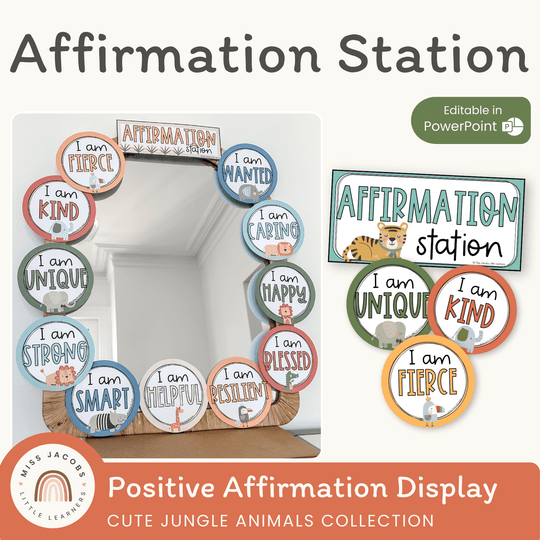 Affirmation Station - Cute Jungle Animals Decor