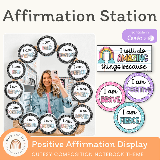 Affirmation Station - Cutesy Composition Notebook Decor