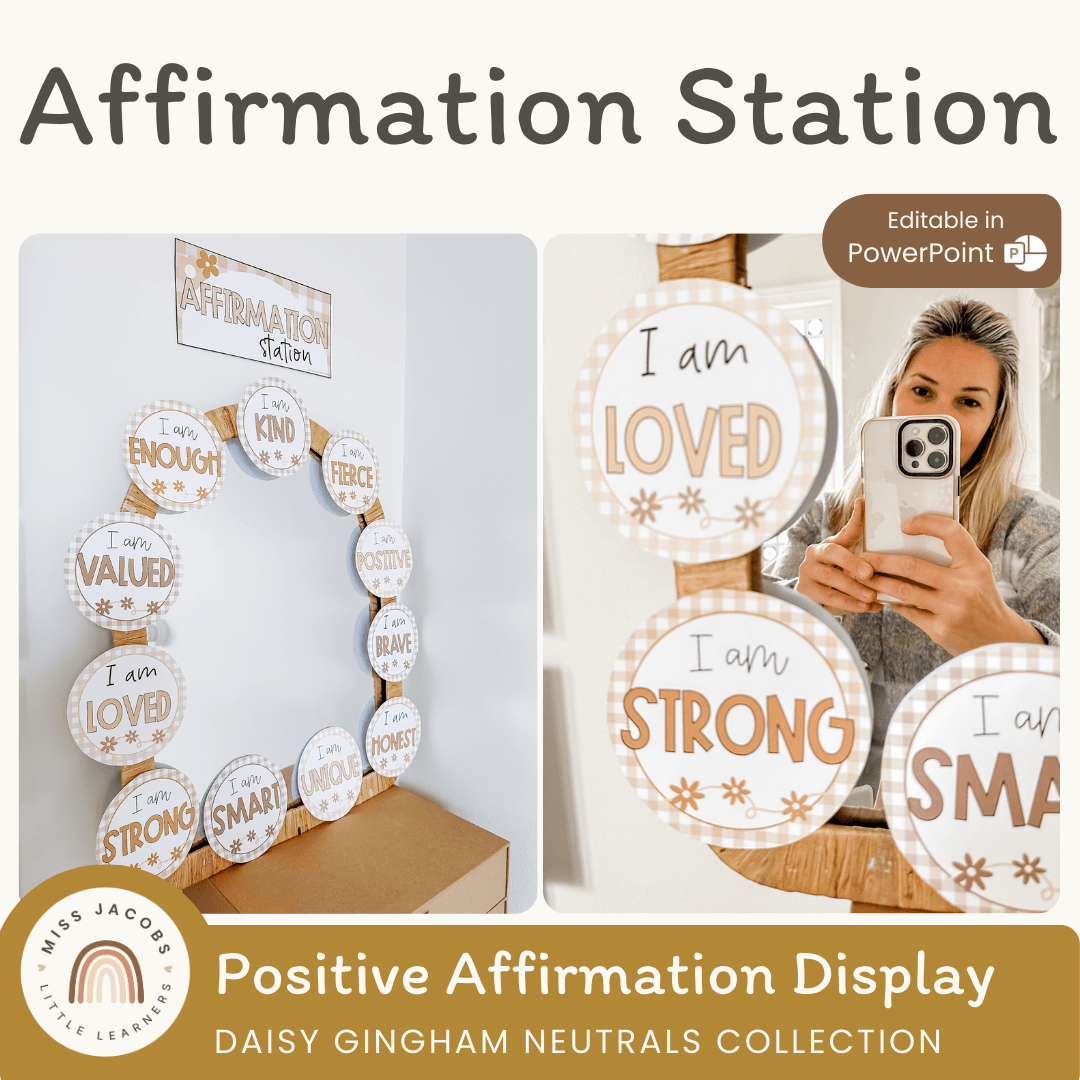 Affirmation Station - Daisy Gingham Neutrals Decor - Miss Jacobs Little Learners