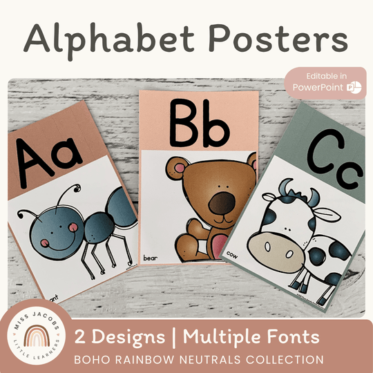 Alphabet Posters - Boho Rainbow Neutrals Classroom Decor