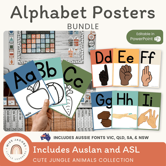 Alphabet Posters Bundle - ASL & Auslan - Cute Jungle Animals