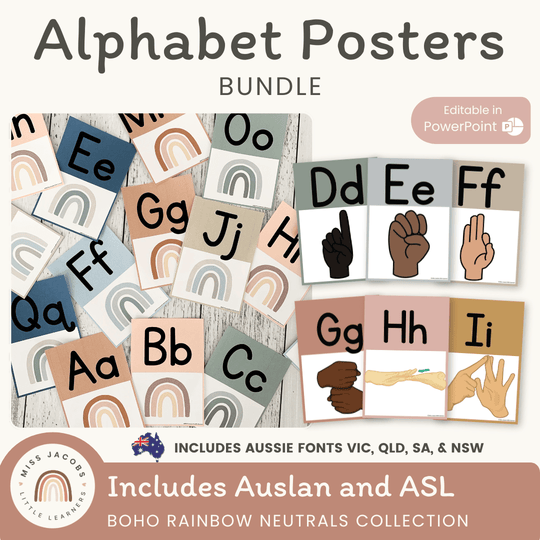 Alphabet Posters Bundle - Boho Rainbow Neutrals Decor