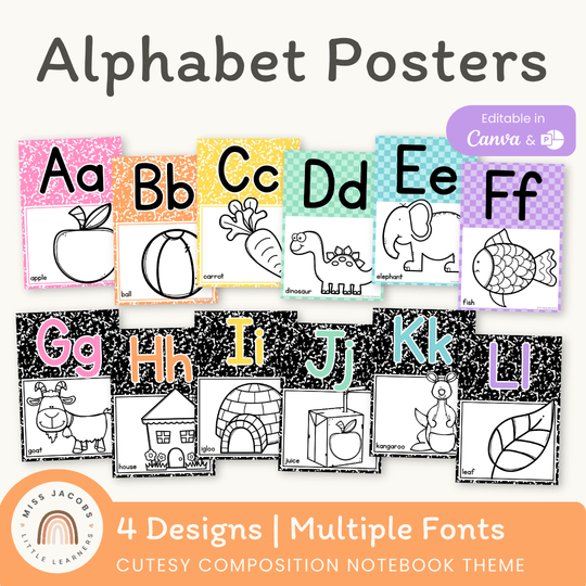 Alphabet Posters - Cutesy Composition Notebook Decor
