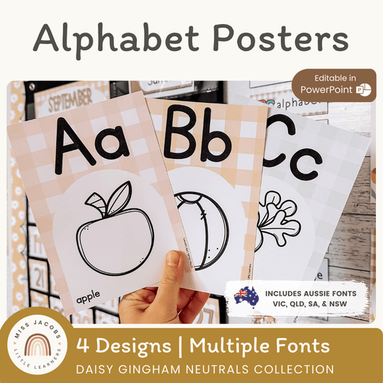 Alphabet Posters - Daisy Gingham Neutrals Decor