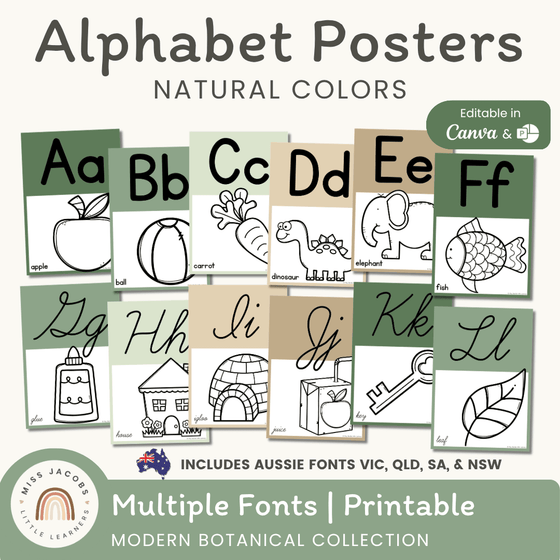 Alphabet Posters Natural Colors - Modern Botanical Theme - MJLL