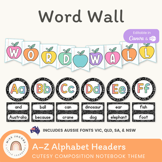 Alphabet Word Wall - Cutesy Composition Notebook Decor