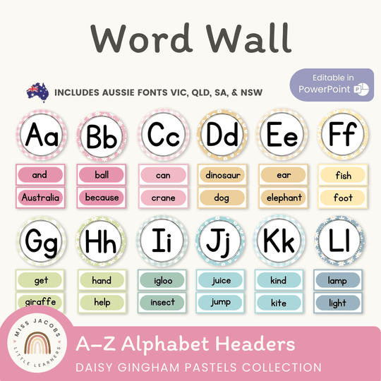 Alphabet Word Wall - Daisy Gingham Pastels Classroom Decor
