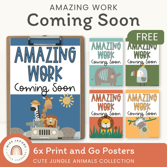 Amazing Work Coming Soon Posters - Cute Jungle Animals Decor