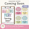 Amazing Work Coming Soon Posters - Spotty Pastel Decor - Miss Jacobs Little Learners