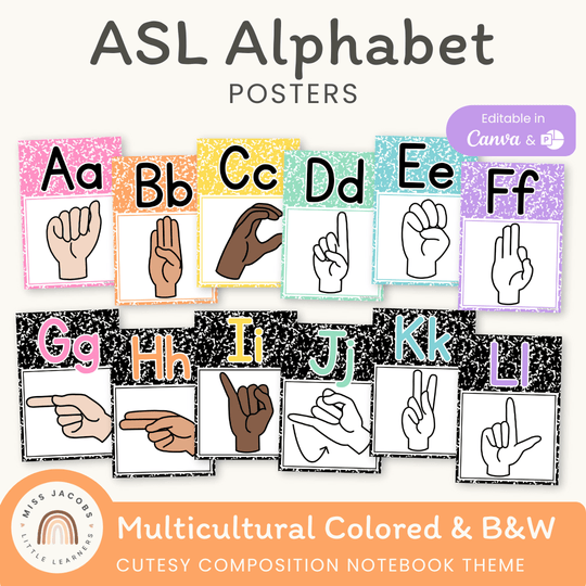 ASL Alphabet Posters - American Sign Language - Cutesy Composition Notebook