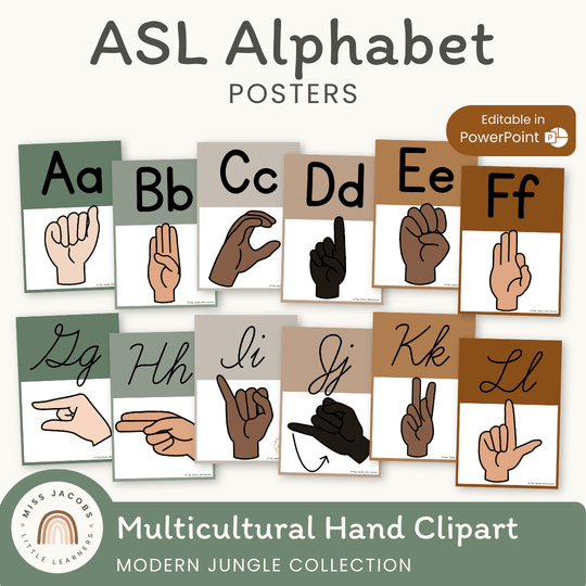 ASL Alphabet Posters (American Sign Language) - Modern Jungle Decor