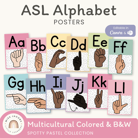 ASL Alphabet Posters - American Sign Language - Spotty Pastel