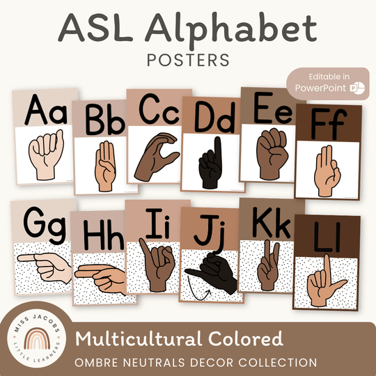 ASL (American Sign Language) Alphabet Posters | NEUTRALS | Ombre Neutrals