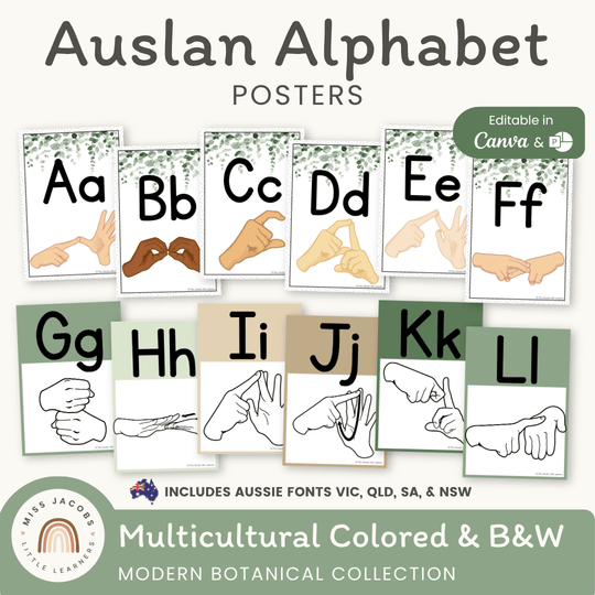 Auslan Alphabet Posters (Australian Sign Language) - Modern Botanical