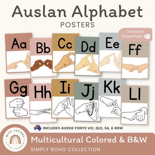 Auslan ALPHABET POSTERS | SIMPLE BOHO