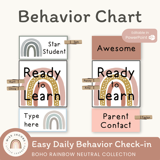 Behavior Clip Chart - Boho Rainbow Neutrals Classroom Decor