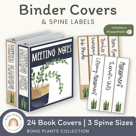 Binder Covers and Spine Labels - Boho Plants Classroom Decor