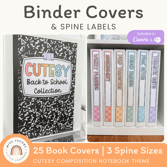 Binder Covers and Spine Labels - Cutesy Composition Notebook