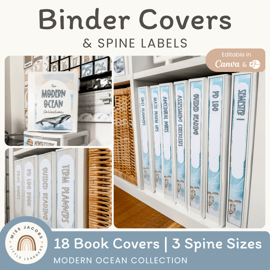 Binder Covers and Spine Labels - Modern Ocean Classroom Decor