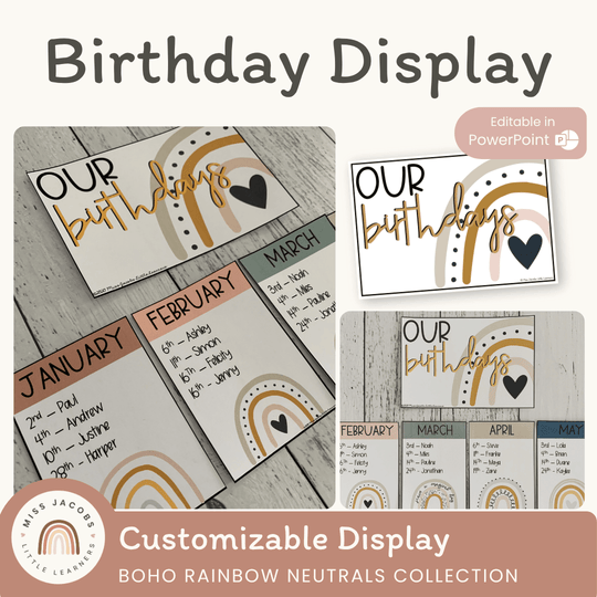 Birthday Chart - Boho Rainbow Neutrals Classroom Decor